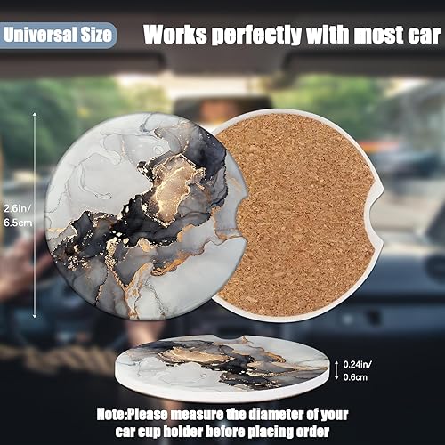 Miniatura 2 de Portavasos para automóvil, posavasos de cerámica absorbente de mármol blanco y negro, posavasos para portavasos de automóvil, accesorios para
