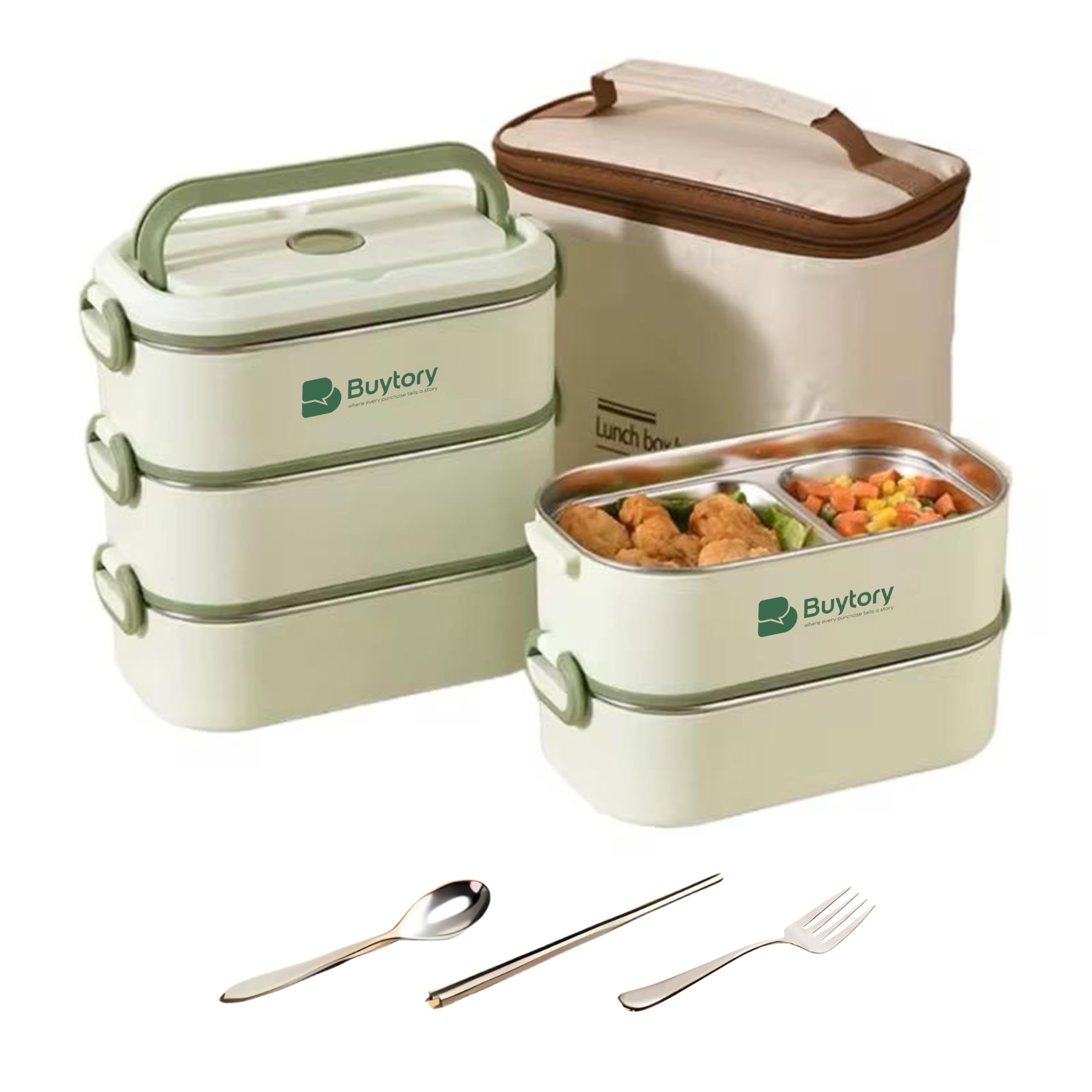 Large Bento Box Adult Lunch Box (74 Oz Large Capacity), Reusable, Including Lunch Bag, Fork And Spoon, 3 Dividers, Suitable For Work, Picnic, Dishwasher And Microwave Safe (Matcha green)