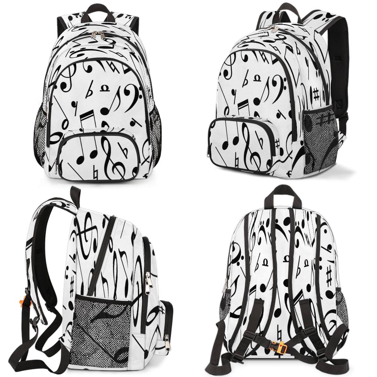 TropicalLife Rucksack mit Musiknoten, Mehrzweck-Rucksack für Kinder, Mädchen, Jungen, Männer, Frauen, 18,4 l, schwarzer Noten-Rucksack, Schule, Büchertasche, lässiger Laptop-Tagesrucksack, farbig,
