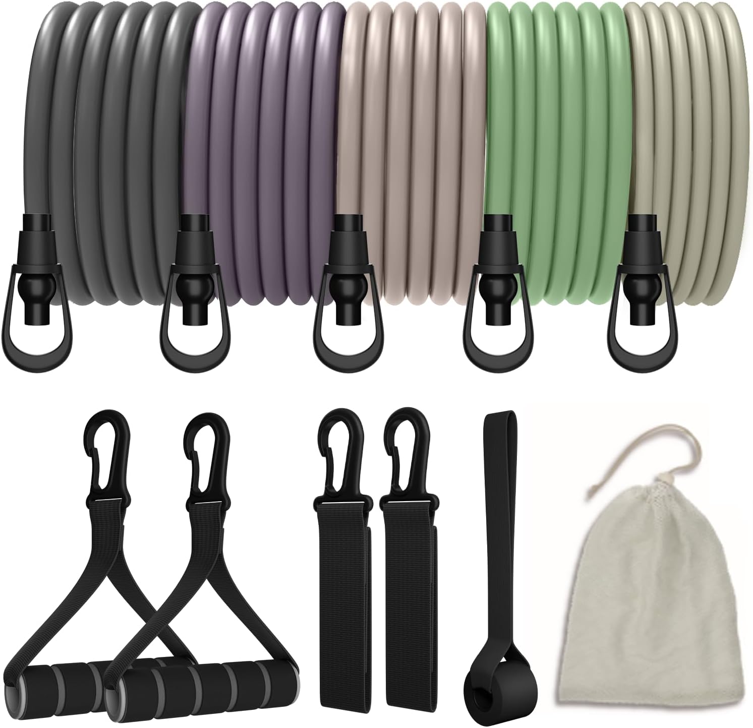 VEICK Resistance Bands, Exercise Bands for Working Out with Handles, Elastic Workout Bands for Men Women, Exercising Bands for Strength Training Equipment at Home Gym Green Purple 100LBS