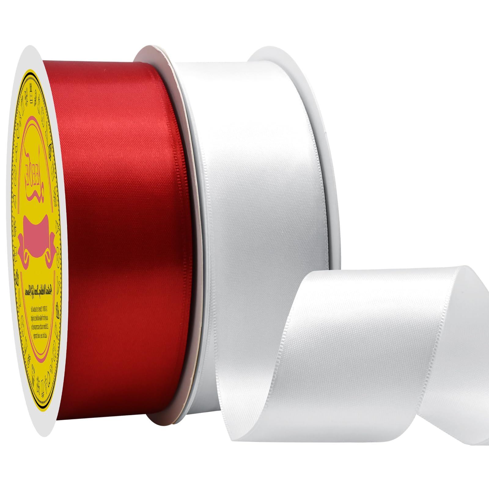 100 Yards White Red Satin Ribbon Polyester Ribbon for Gift Wrapping Very Suitable for Weddings Party Hair Bow Invitation Decorations and More（1-1/2 inch X 50Yards X 2 Roll）