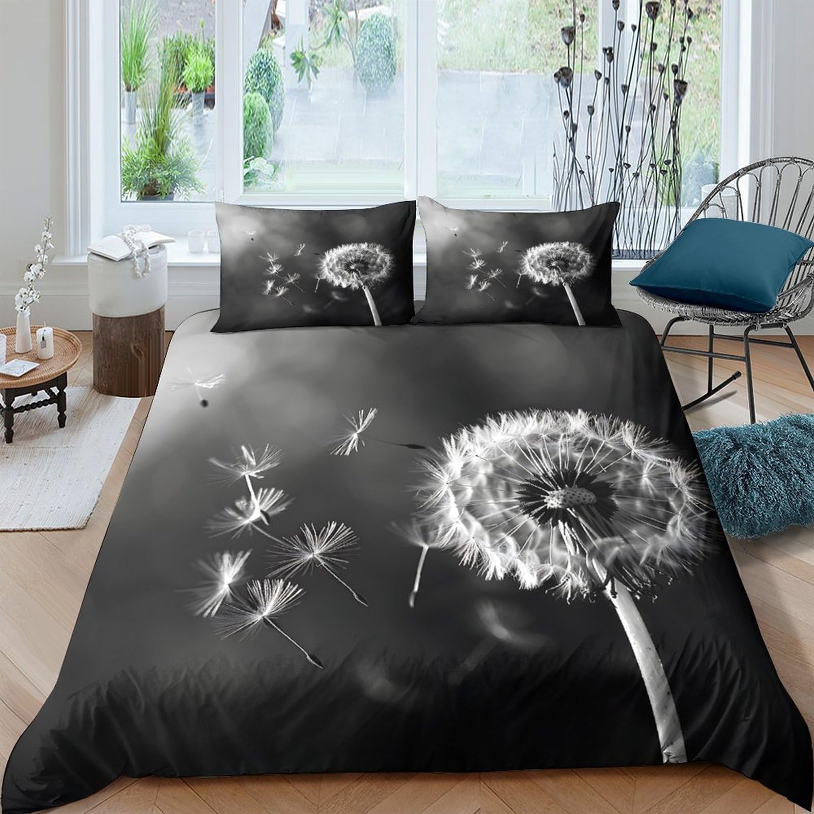 Ctjqhvkz Style-5 3D Printed Dandelion Art Fitted Sheet Microfiber Anti-Slip Black White Bedroom Bed Cover For Adult Teen Mat Protection Single（135X200cm）