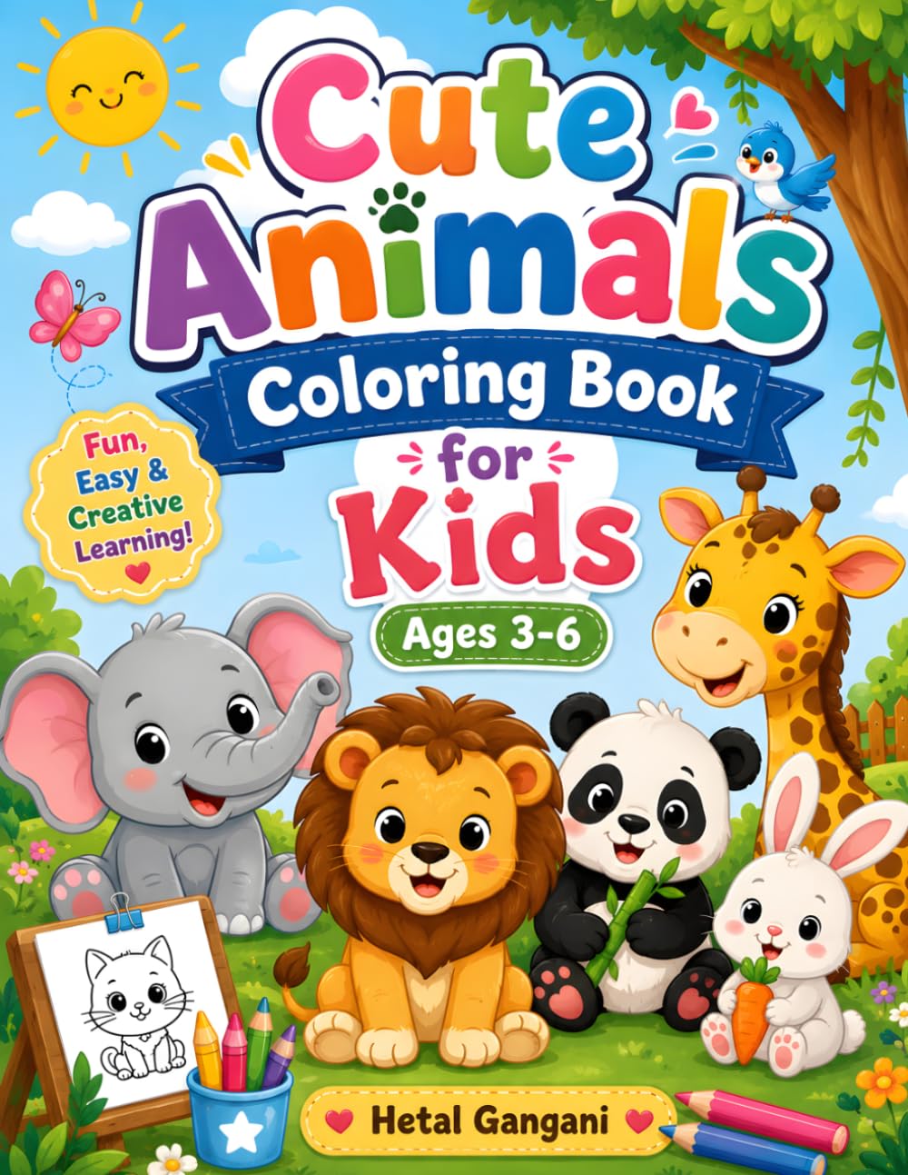 Cute Animals Coloring Book for Kids Ages 3-6: Fun and Easy Animal Coloring Pages for Toddlers and Preschoolers | Cute Farm, Zoo, Ocean, Pet and ... and Girls| Preschool Activity Book Ages 3-6