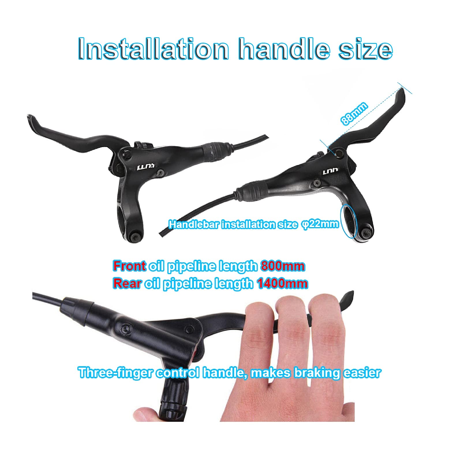 VPPV Freni a Disco Idraulici MTB 160mm, Lega di Alluminio Manico Regolabile 800 mm / 1400 mm Pinza per Bicicletta Corsa Leve dei Freni a Disco