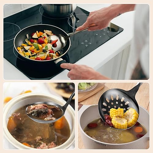 Miniatura 4 de FJNATINH Wok espátula y cucharón,Juego de herramientas de cucharón de espumadera, espátula de 17 pulgadas para wok, espátula de wok de acero