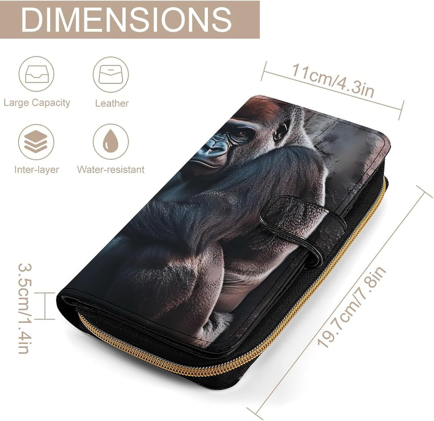 Wild Animal Gorilla Monkey Women's Long Wallet Leather Large Capacity Wristlet Clutch Purse Wallets