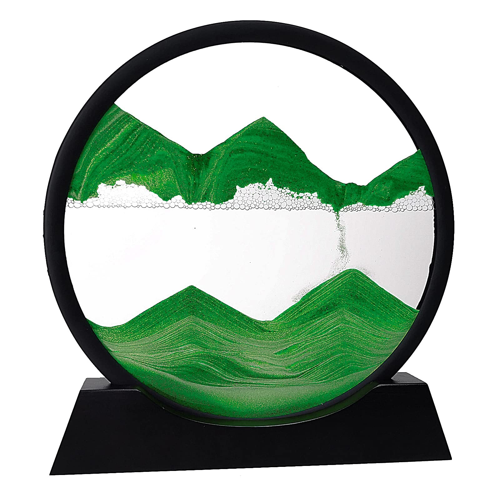 SECERTMU Moving Sand Art, 3D Dynamic Sand Art Liquid Motion, Moving Sand Art Picture Round Glass 3D Deep Sea Sandscape Relaxing Home and Office Decorations (Green, 7inches)