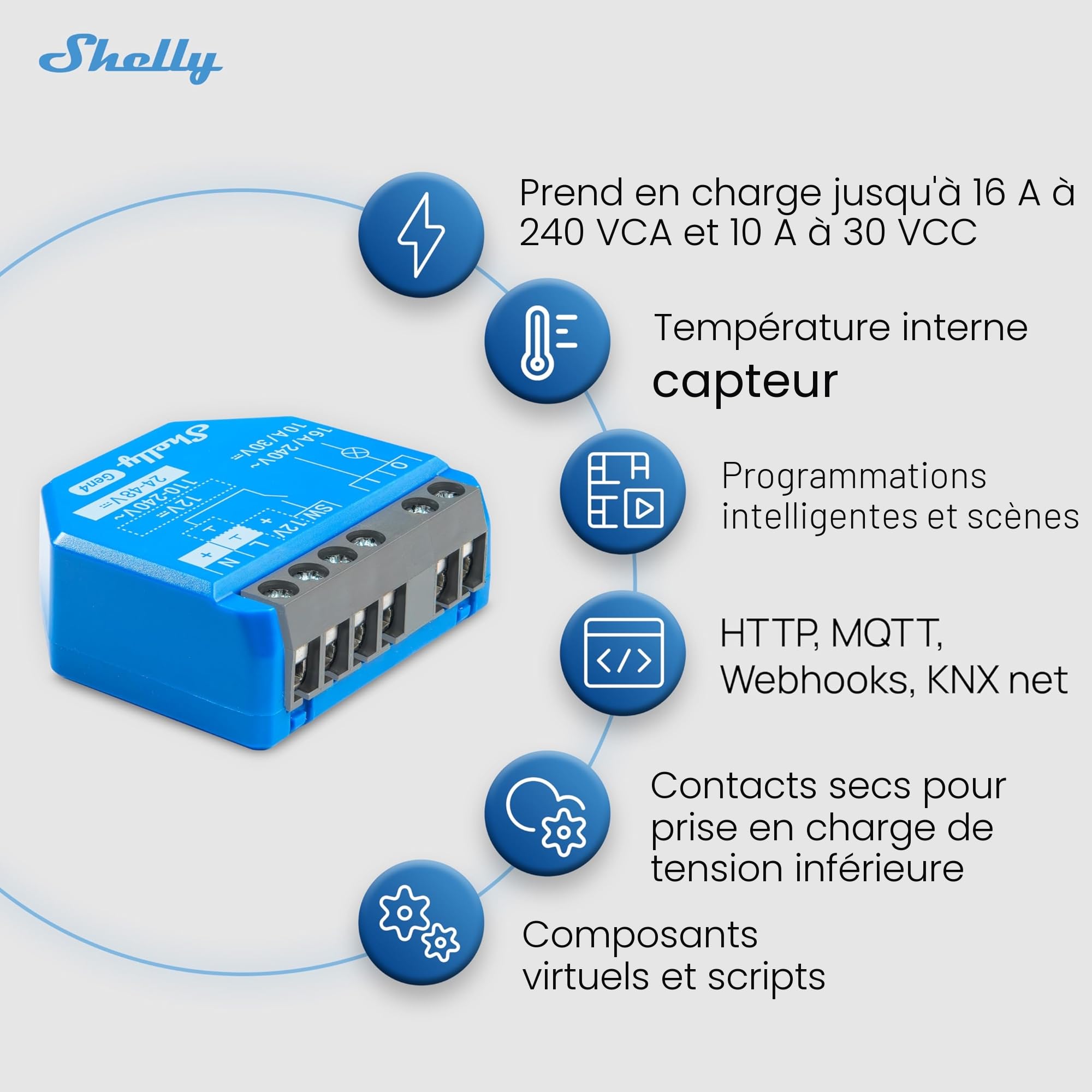 Shelly 1 Gen4 Module interrupteur Matter Zigbee Wi-Fi 1 Canal 16A Contacts secs