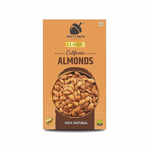 NOTTY NUTS Whole California Almonds | California Badam | Californian Almonds | Healthy and Tasty Dry Fruit | Natural Nut/Snacks Jar | Raw Almonds | Dried Fruits (250 Grams, Pack of 1)