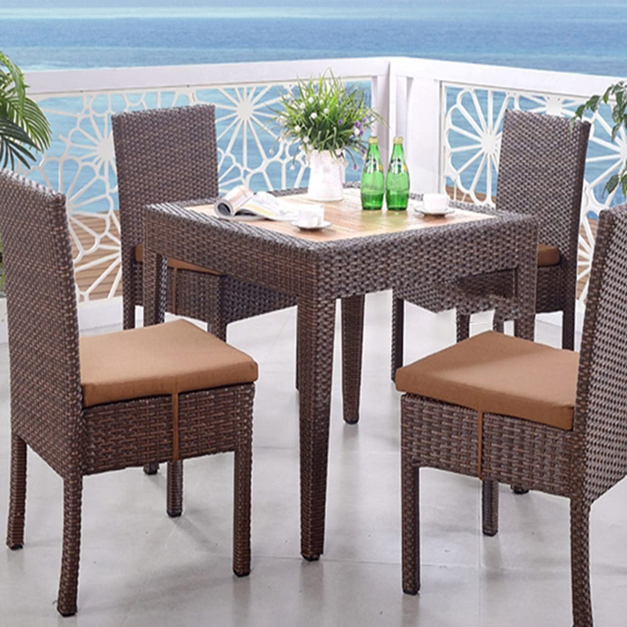 Set di 2 cuscini quadrati impermeabili in memory foam per sedie da patio, grigio scuro, 55,9 x 55,9 x 7,6 cm, con lacci regolabili, per mobili da giardino