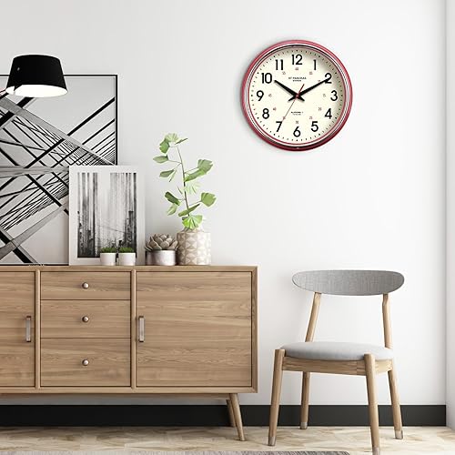 Miniatura 4 de Reloj de pared de metal de 12.4 pulgadas, estilo campestre, retro, vintage, clásico, silencioso, sin tictac, fácil de leer para sala de estar,