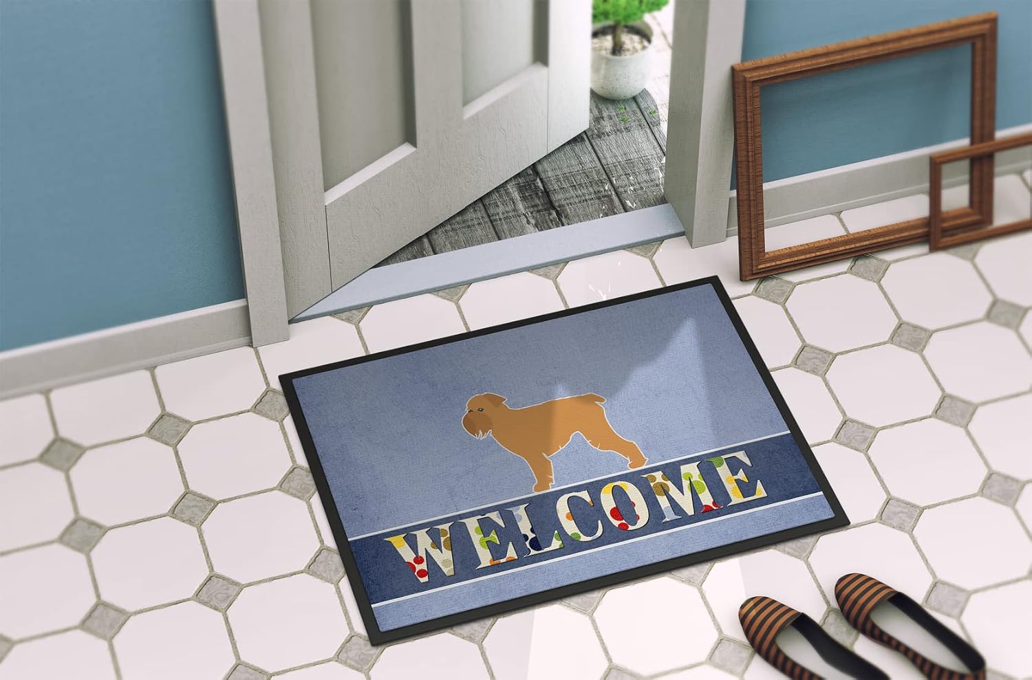 Caroline's Treasures BB5544MAT Brussels Griffon Welcome Doormat 18x27 Front Door Mat Indoor Outdoor Rugs for Entryway, Non Slip Washable Low Pile, 18H X 27W