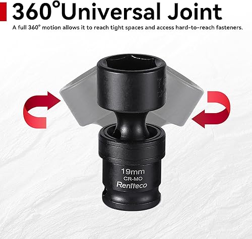 Miniatura 4 de Juego de llaves de vaso universal de impacto de 15 piezas, 38 pulgadas, juego de llaves giratorias, métrico, 0.315-0.866 in, acero Cr-Mo, 6 puntos