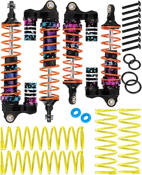 RC Aluminum Front Rear Big Bore RC Shock Absorber Upgrades Part for 1/10 Slash,Stampede,Rustler,Hoss 2WD 4X4 VXL,Alloy 4PCS RC Shocks w/Golden spring.Colorful