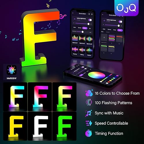 Miniatura 4 de OJQ Letras LED iluminadas  Letra iluminada para dormitorio, alfabeto con purpurina colorida, letras que cambian de color para niños y niñas, regalo