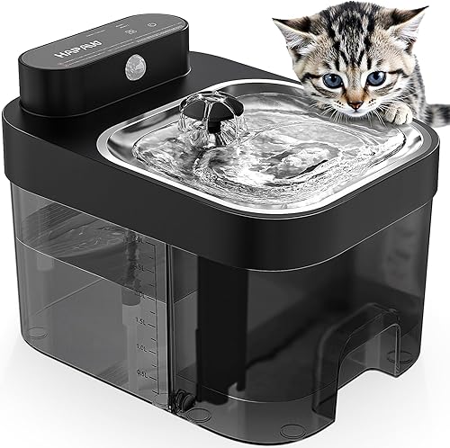 Fuente de agua para gatos, separación de aguas residuales y sin filtro, dispensador de agua para mascotas con tanque de gran capacidad de 101 oz3 L,