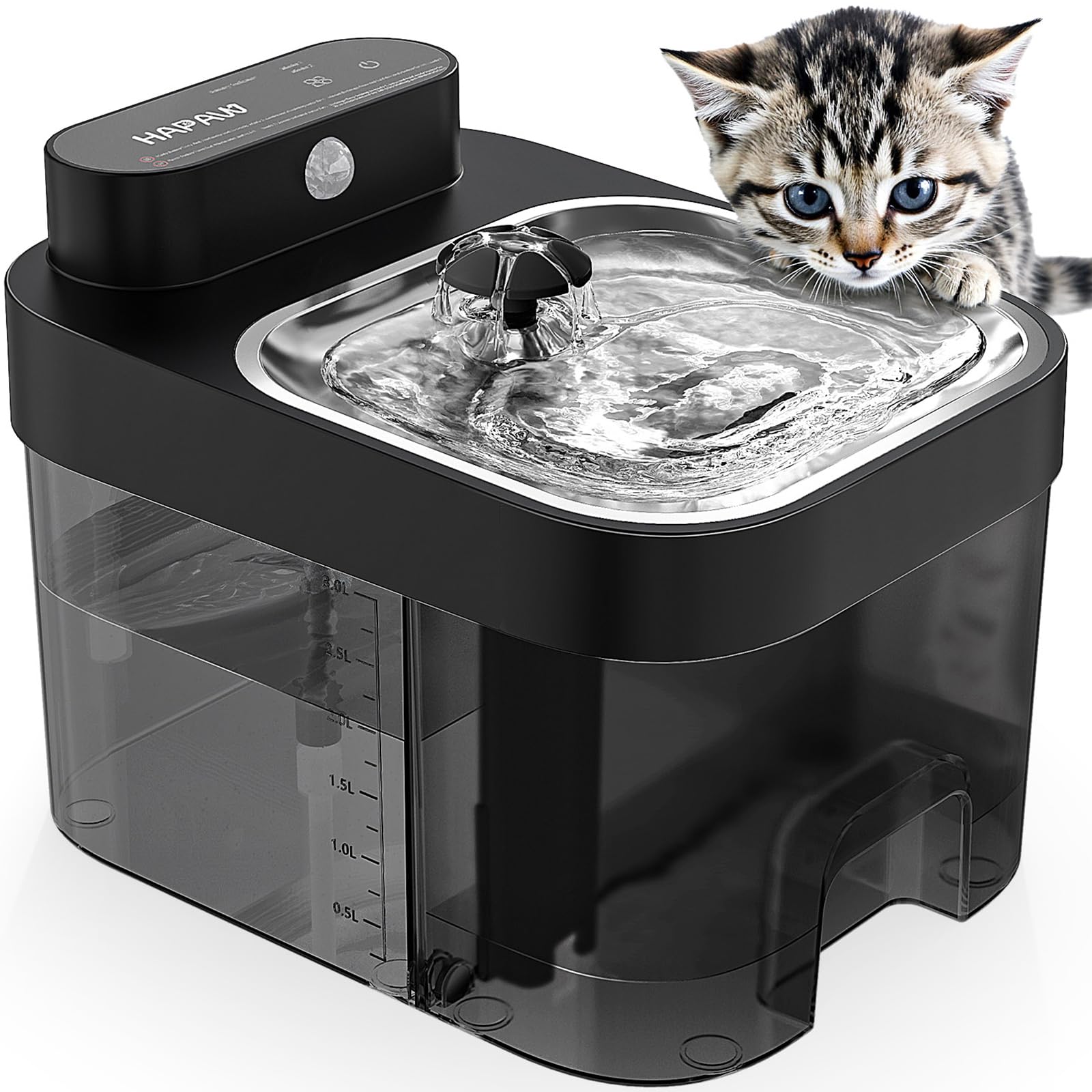 HAPAW Cat Water Fountain, Wastewater Separation & No Filter Cotton, Pet Water Dispenser with 101oz/3L Large Capacity Tank, Wireless Automatic Water Fountains for Cats Indoor Cat Watering Supplies