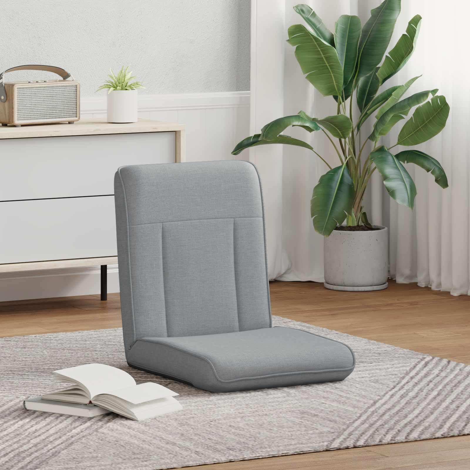 Regulowane krzesło podłogowe, jasnoszare materiał z oparciem wielopozycyjnym, wyściełane, ergonomiczne, składane, przenośne, do salonu, sypialni, medytacji, czytania, gier