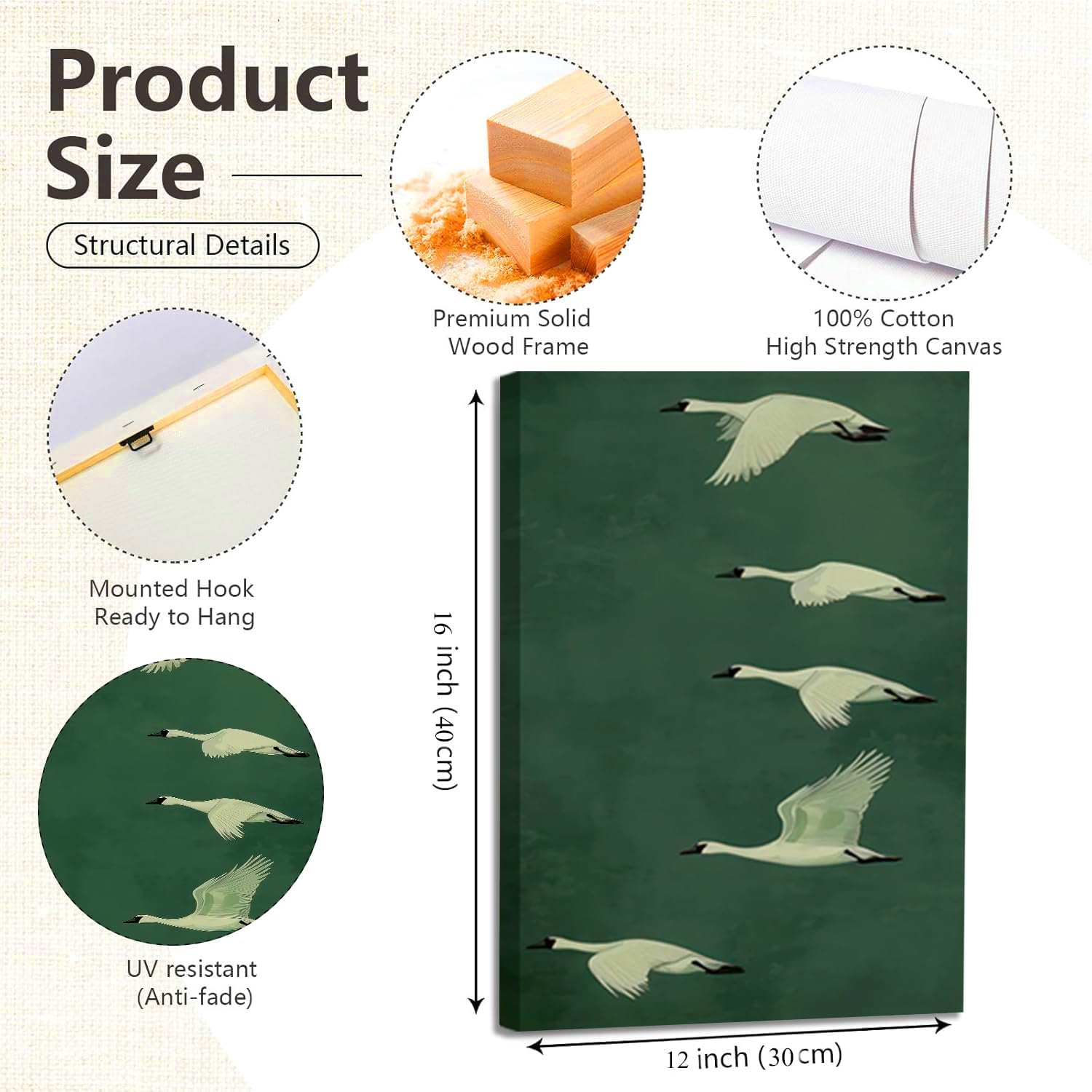 JYYOKYFG Japanese Flying Crane Canvas Wall Art Green White Nature Bird Canvas Prints Vintage Rustic Animal Poster Set for Living Room Bedroom Office Home Decor 12x16in Ready to Hang 3Pcs