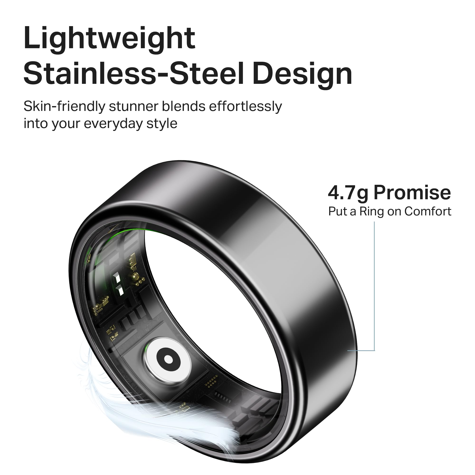 boAt SmartRing Active Plus, Auto HR, Sleep, SpO2, Stress & Skin Temperature Monitor, Stainless-Steel Build, 5 ATM, Weighs Only 5 gm, Portable Charging Case, smart Ring for Men (10, Midnight Black) — Amazon image 6