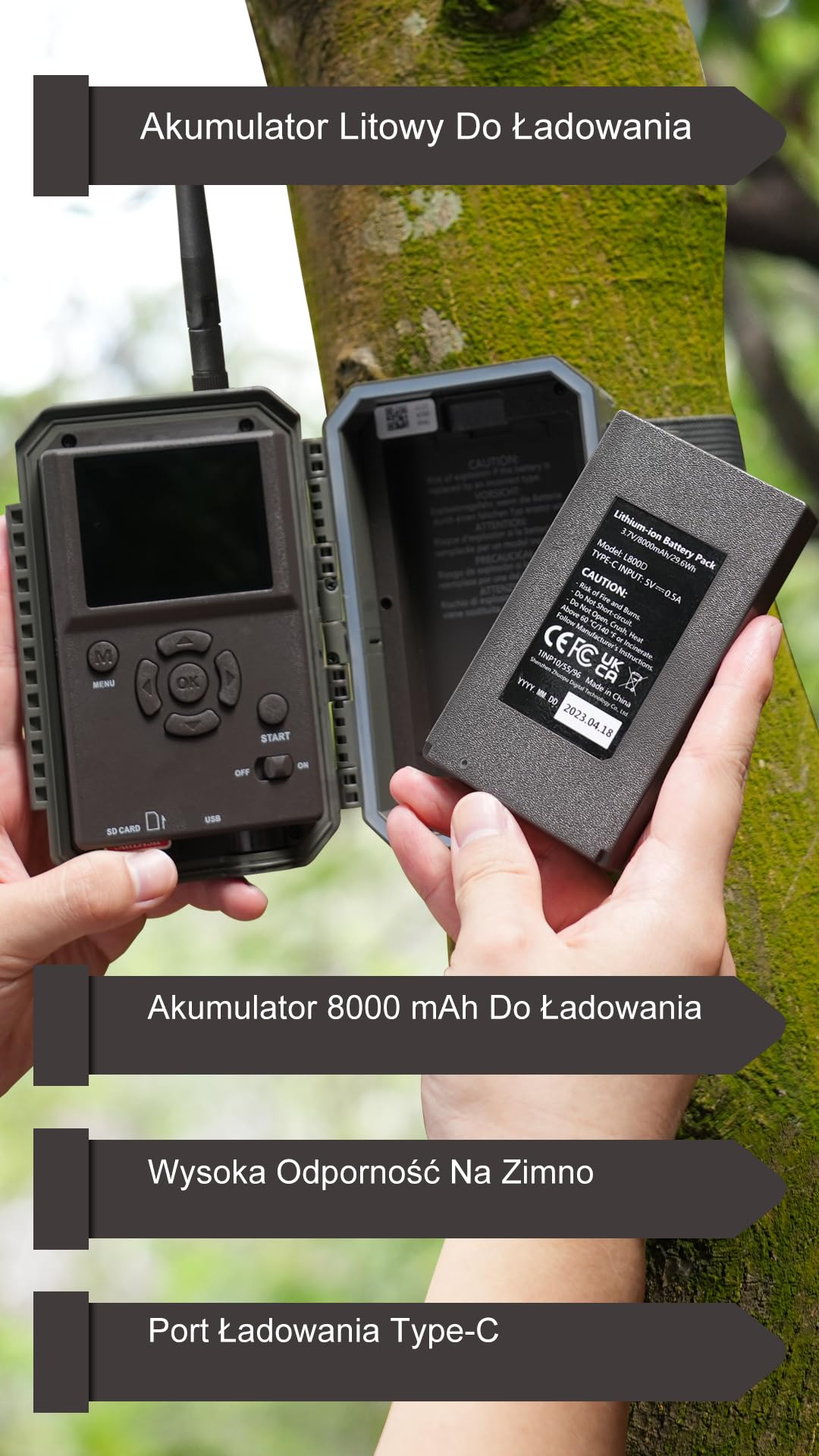 GardePro E6P kamera do obserwacji dzikich zwierząt, Wi-Fi, akumulator 8000 mAh, 64 MP 1296P, kamera do dzikich zwierząt z czujnikiem ruchu, widoczność w nocy, transmisja telefonu komórkowego