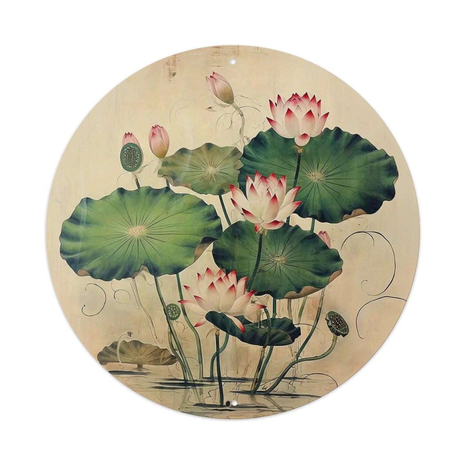 Lotus Flowers And Leaves Pattern Tin Sign Metal Poster Vintage Metal Signs for Home Man Cave Bar Cafe Kitchen laundry room Wall Decorations Gift 8x8Inch