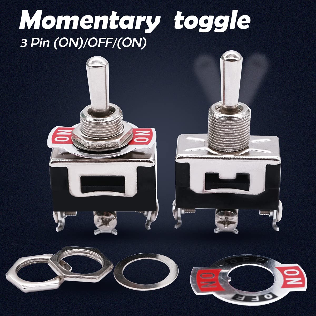 mxuteuk 3pcs Momentary Toggle Switch SPDT (ON)/Off/(ON) 3 Pin 3 Position 3 Way Toggle 15A 250V 5pcs Waterproof Boot Cap Cover Ten-123-5MZ-B123