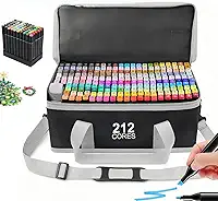 212 Cores Marcadores para Colorir com Estojo para Transporte, Caneta touch para Colorir Caneta para desenho profissional Escolar canetinhas Ponta Dupla para Crianças e Adultos, Álcool, Ilustração