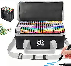 212 Cores Marcadores para Colorir com Estojo para Transporte, Caneta touch para Colorir Caneta para desenho profissional Escolar canetinhas Ponta Dupla para Crianças e Adultos, Álcool, Ilustração