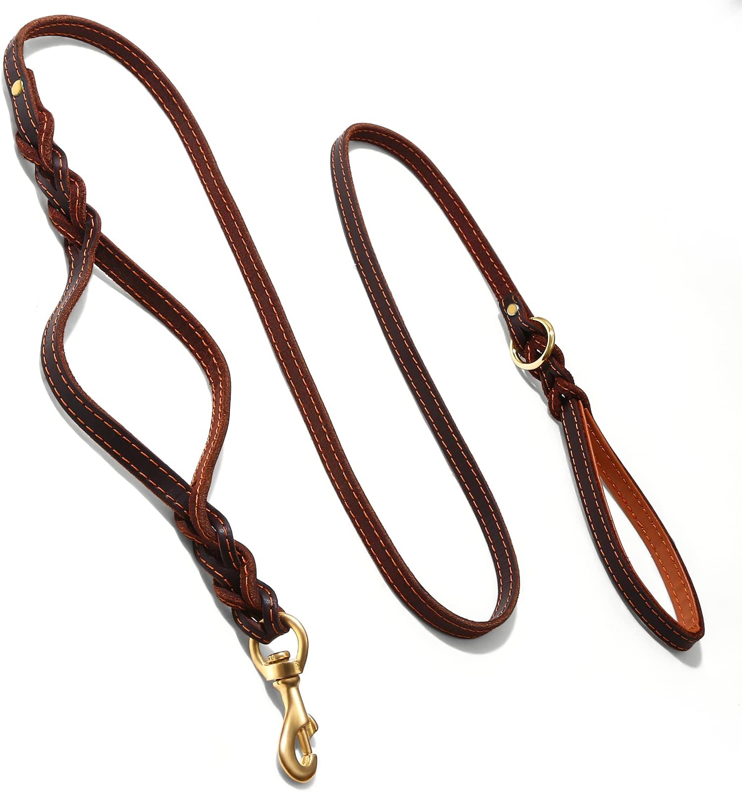 Brown Genuine Leather Braided Dog Leash 45" Long 4Thong