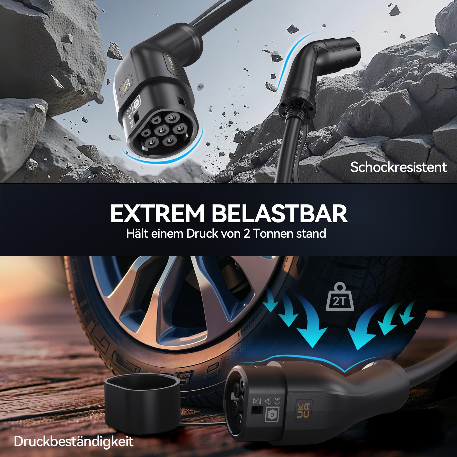 ELEGRP Typ 2 Ladekabel, 22kW 7M 32A 3-Phasig, Typ 2 auf Typ 2 Mode 3 Ladekabel für Elektroauto EV/PHEV mit Tragetasche, Geeignet für Model S/3/X/Y, VW ID.3 ID.4 e-Golf und andere EV