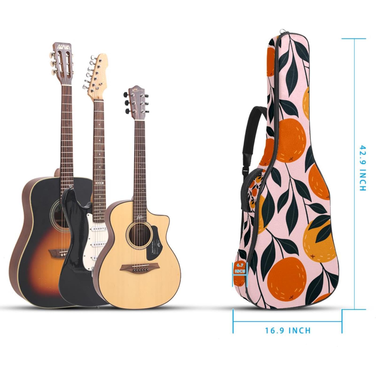 Torba na gitarę akustyczną wodoodporny plecak na gitarę grubo miękko wyściełany mandarynka klasyczna obudowa na gitarę, wielobarwny, 42.9x16.9x4.7 in, Organizer do torby