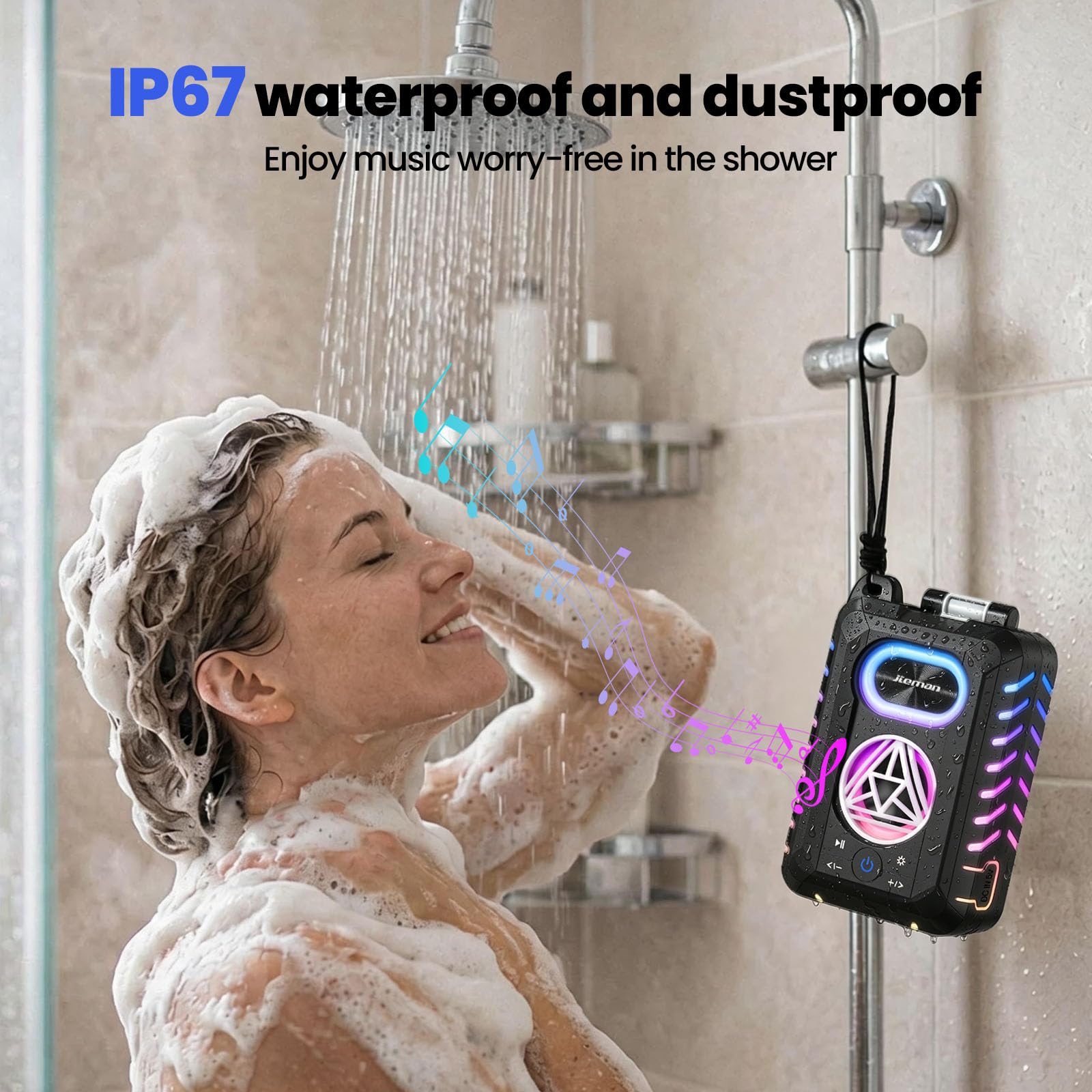 JTEMAN Altoparlante Bluetooth impermeabile IP67 con supporto per telefono