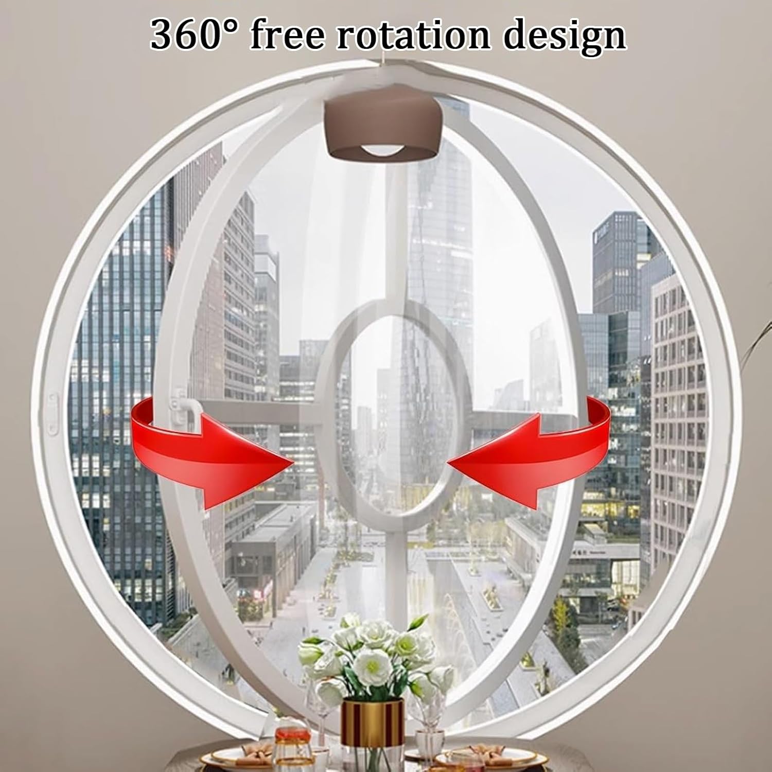 JKGHK Round Pivot Window, 360° Rotatable Ventilation Shed Windows, Tempered Glass Mobile Home Windows, Replacement Window with Handle for Attic Basement Bathrooms(White A,50cm/19.6in)