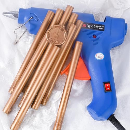 Miniatura 2 de Kit de sellado de cera con pistola de cera y 10 varillas grandes de sellado de cera dorada, para hacer sellos de cera para sobres, invitaciones de