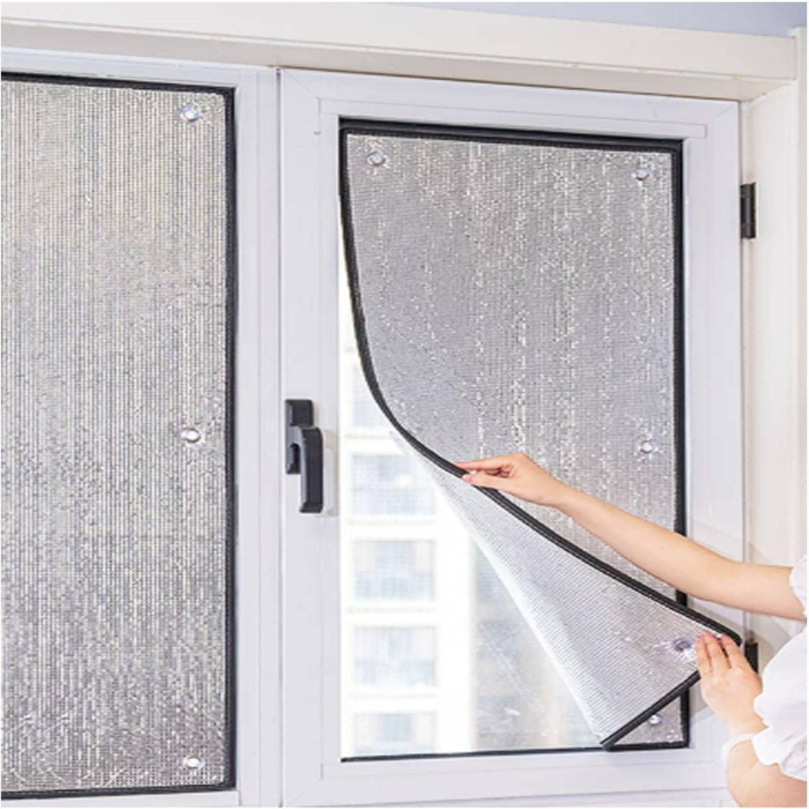Reflective Aluminum Foil Window Film,99% Light Blocking Thermal Sun Shade Curtain with Suction Cups,Winter Warm & Summer Cool Insulation Film,Reusable Window Cover,for Home (130x220cm/51″x87″)