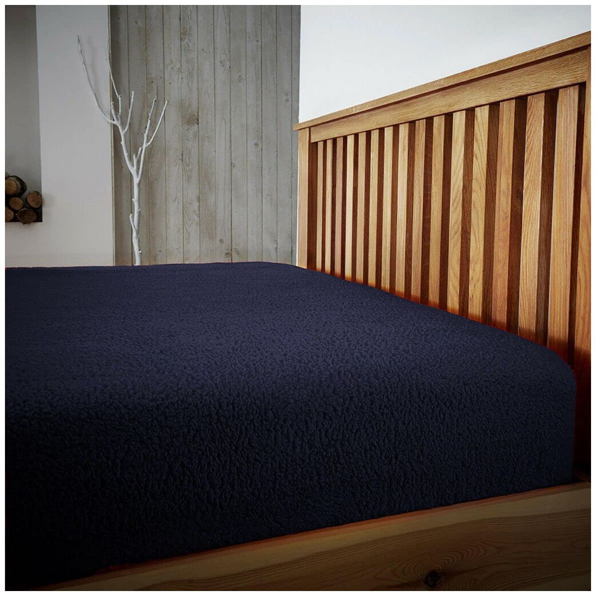 GC GAVENO CAVAILIA Teddy Fleece Fitted Sheet King, Warm Thermal Bedsheet Soft Fluffy Bedding, Navy
