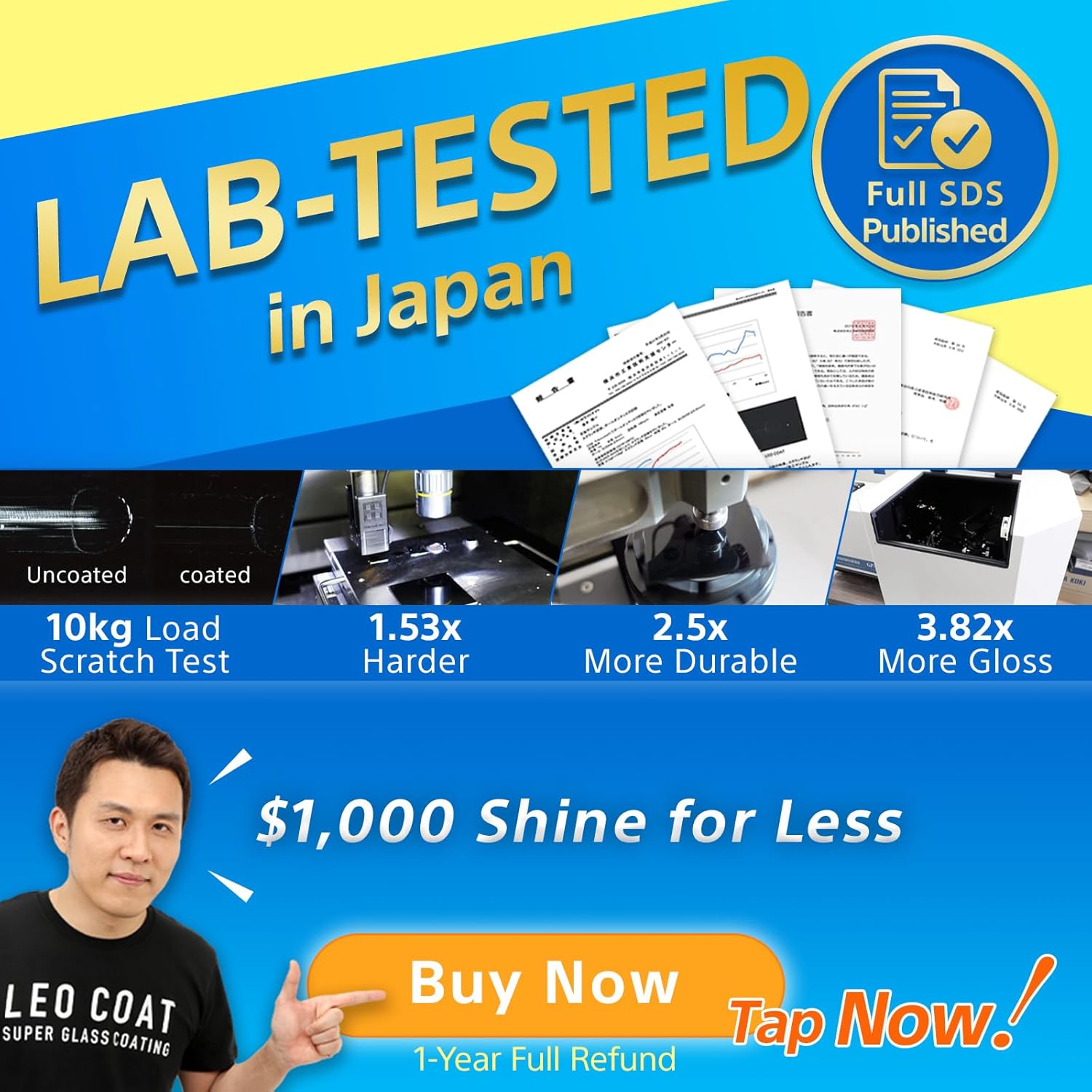 LEO COAT 2-Layer Nano Ceramic Coating Spray [Made in Japan] – 3-Year Base Protection & Ultra-Gloss Mirror Finish – Easy DIY for Cars, SUVs & Motorcycles - Image 5