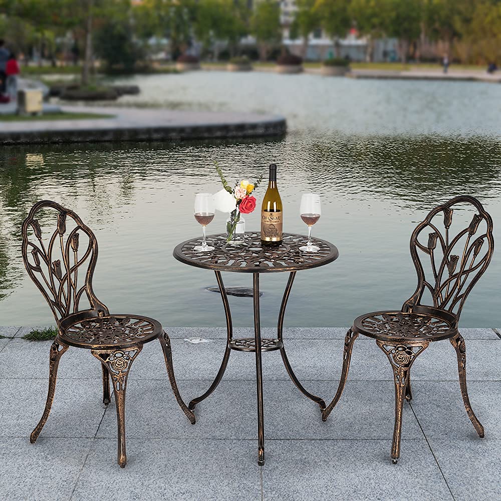 Buy Bonnlo 3 Piece Garden Furniture Set, Cast Aluminum Bistro Table Set
