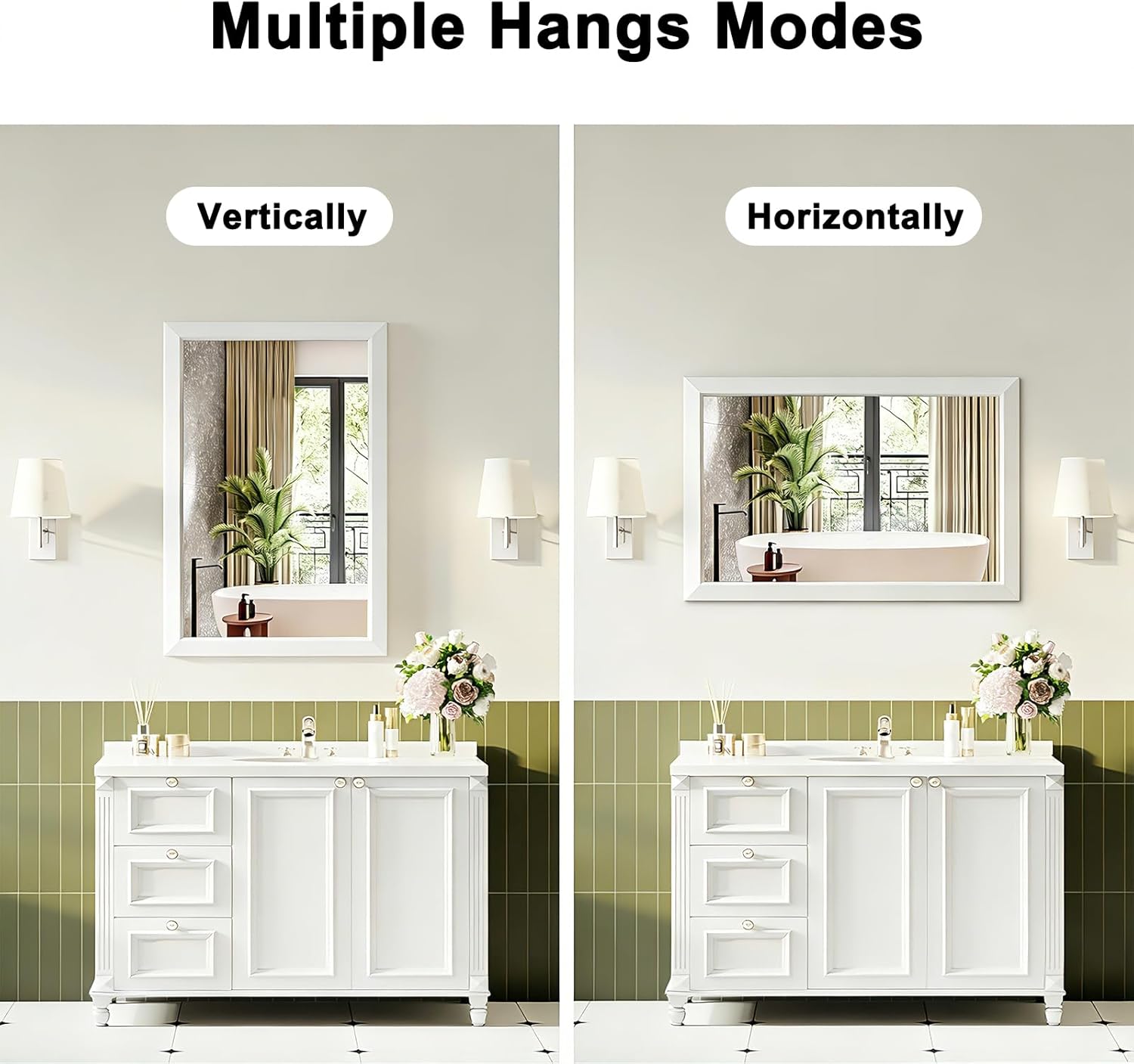 Bathroom Mirror for Over Sink,22x30Inch White Thick Anti-Rust Metal Frame, Rectangle Decorative Wall Mirror with HD Tempered Glass, Horizontal or Vertical Mount for Vanity, Bathroom,Living Room