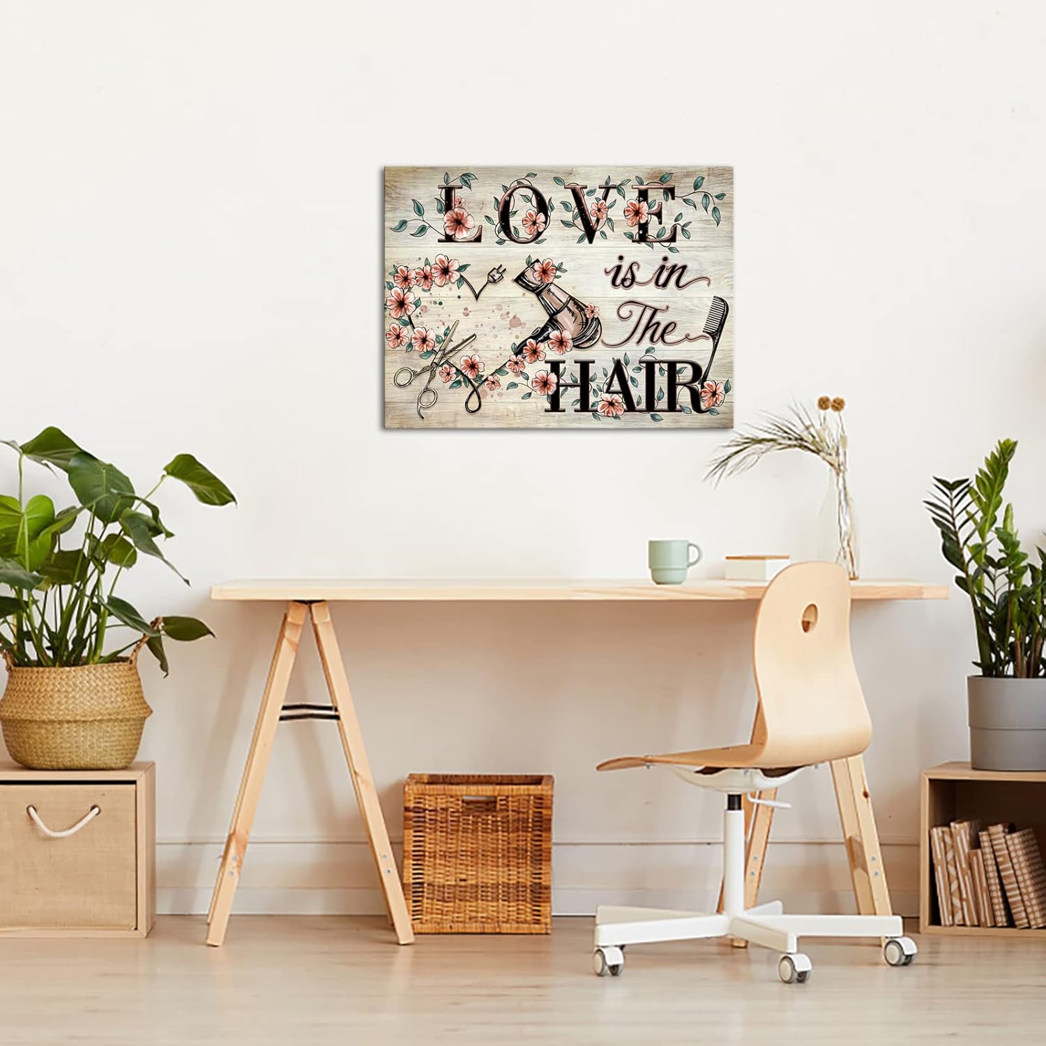 KREATIVE ARTS Love The Hair Wall Art Vintage Hairdresser Tools Paintings Beauty Salon Artwork Premium Gallery Wrapped Canvas Decor Ready to Hang 24x32inch