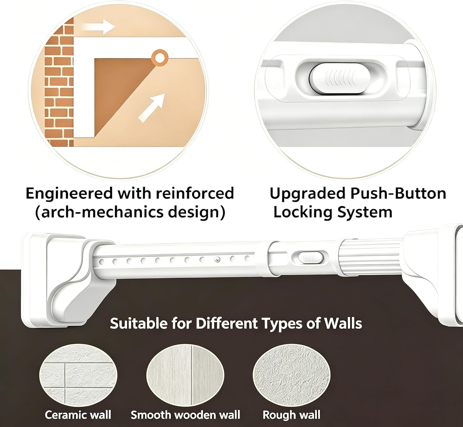 40-193inch White Telescopic Tension Curtain Rod for Drying Clothes, No Drill Installation, Extendable Laundry Hanging Rod for Windows, Bathroom, and Closet, Carbon Steel, Rust-Proof, Heavy-Duty