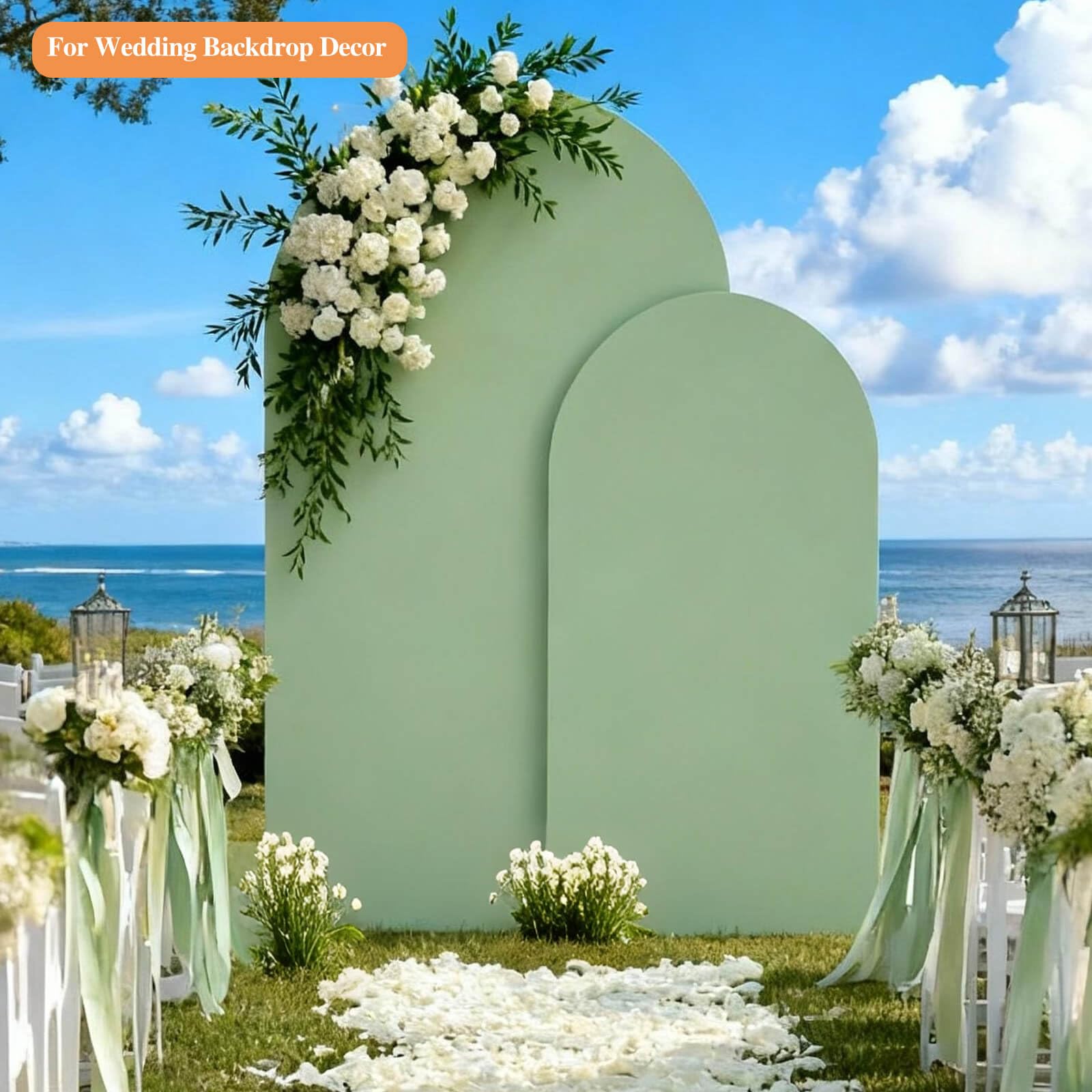 Cubierta elástica para arco de boda de 6 pies, cubierta de fondo de arco verde salvia, parte superior redonda, arco de Chiara, telón de fondo para baby shower, cumpleaños, ceremonia, decoración verde
