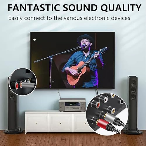 Miniatura 6 de Cable de audio RCA a 0.138 in, cable auxiliar de audio de 0.138 in de 18 a 2 machos, adaptador de conector de auriculares, cable divisor RCA Y