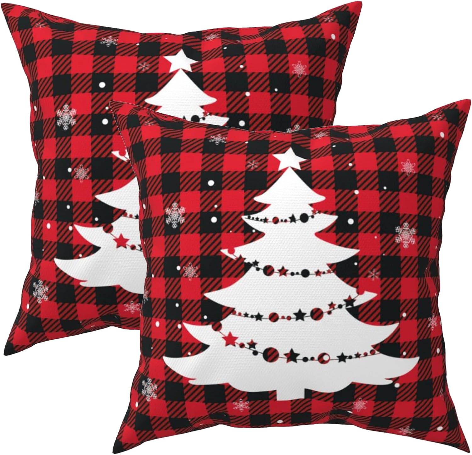 Winter Christmas Tree Pillow Covers 18x18 Inch Set of 2 Red