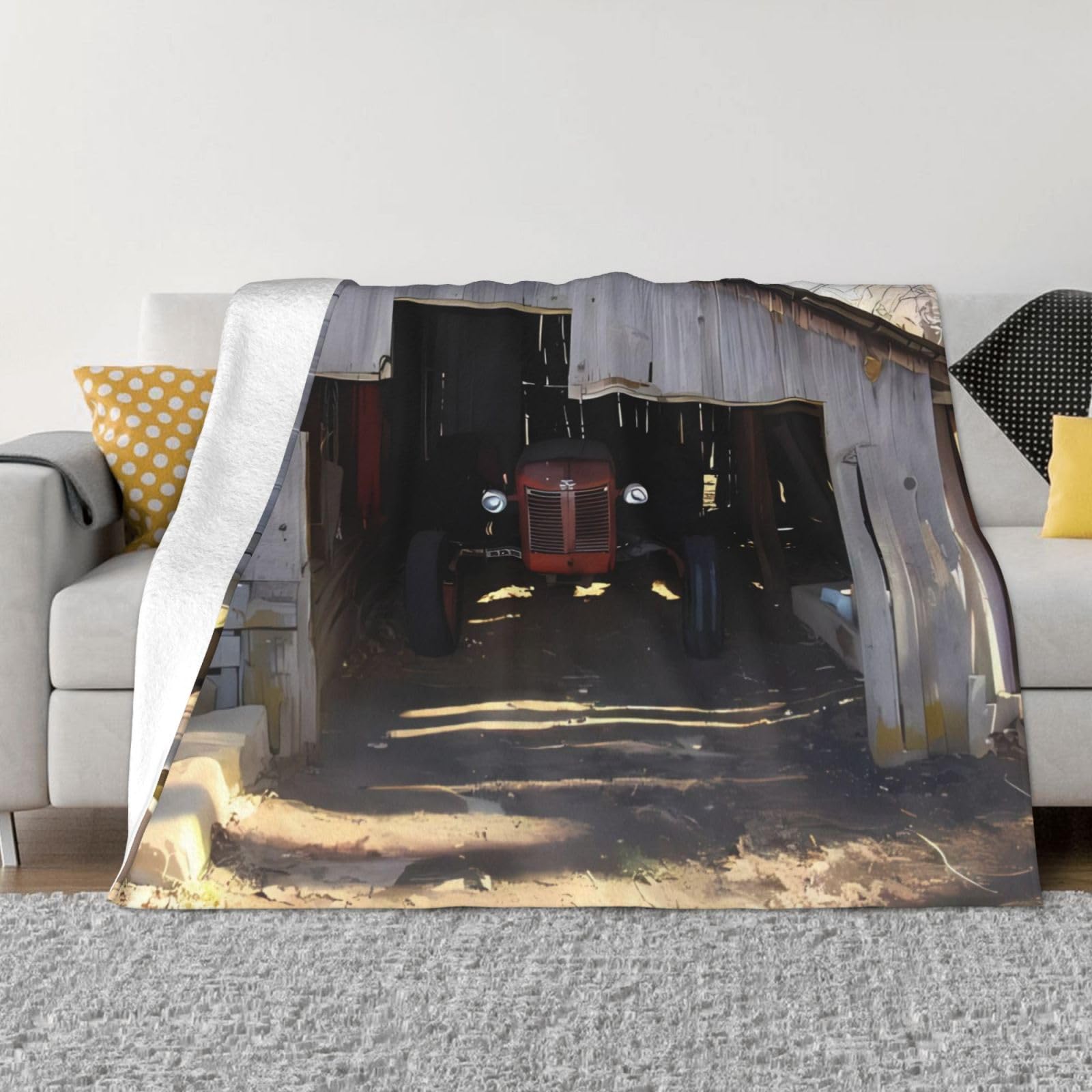 Couverture flanelle polaire ultra douce motif tracteur pour lit et canapé toutes saisons