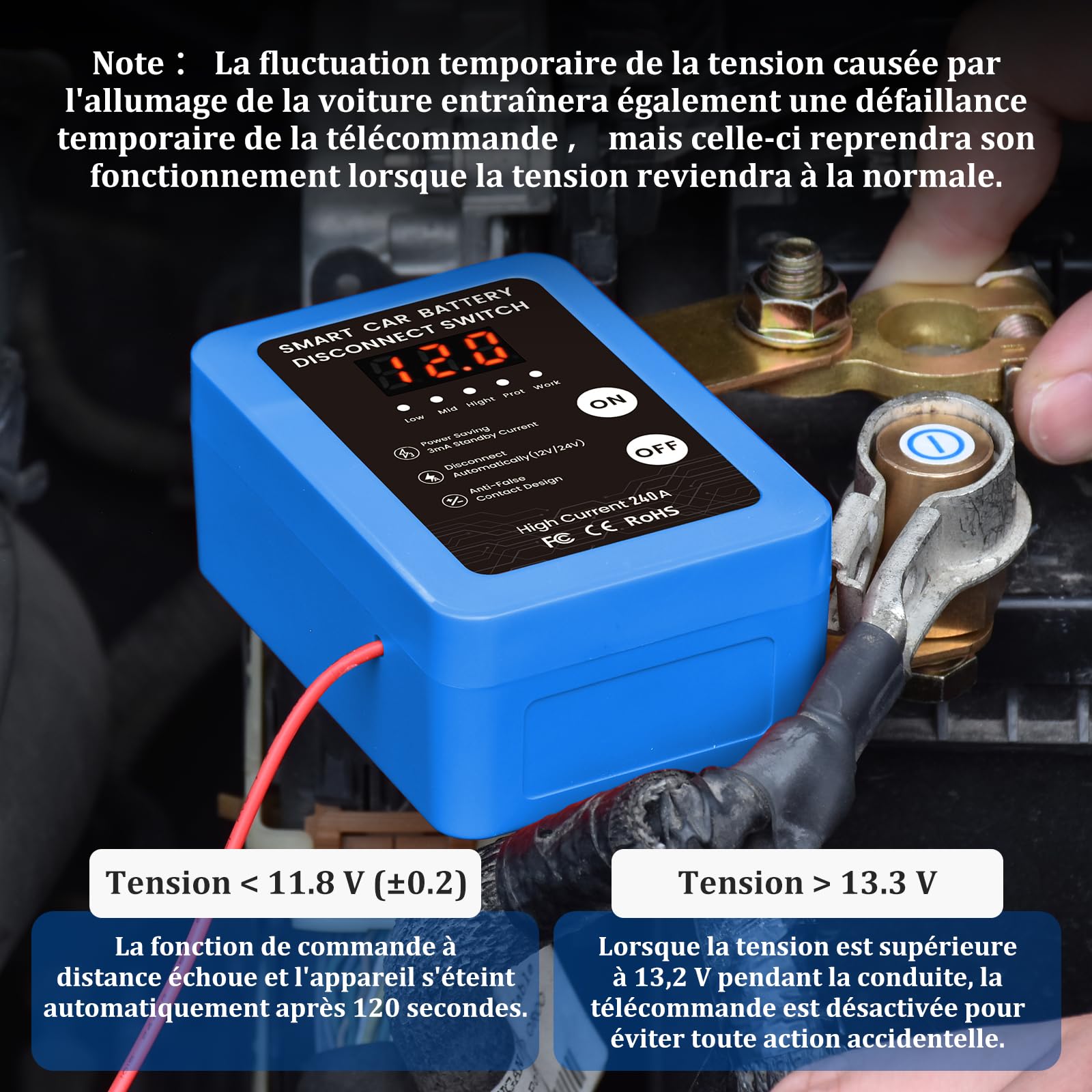 Coupe Circuit Batterie 12V, Coupe Circuit, Disjoncteur de Batterie Télécommandé Sans Fil, Interrupteur D'arrêt Automatique avec Affichage LED pour Voiture, Camping-Car, ATV, Bateau (Blue)