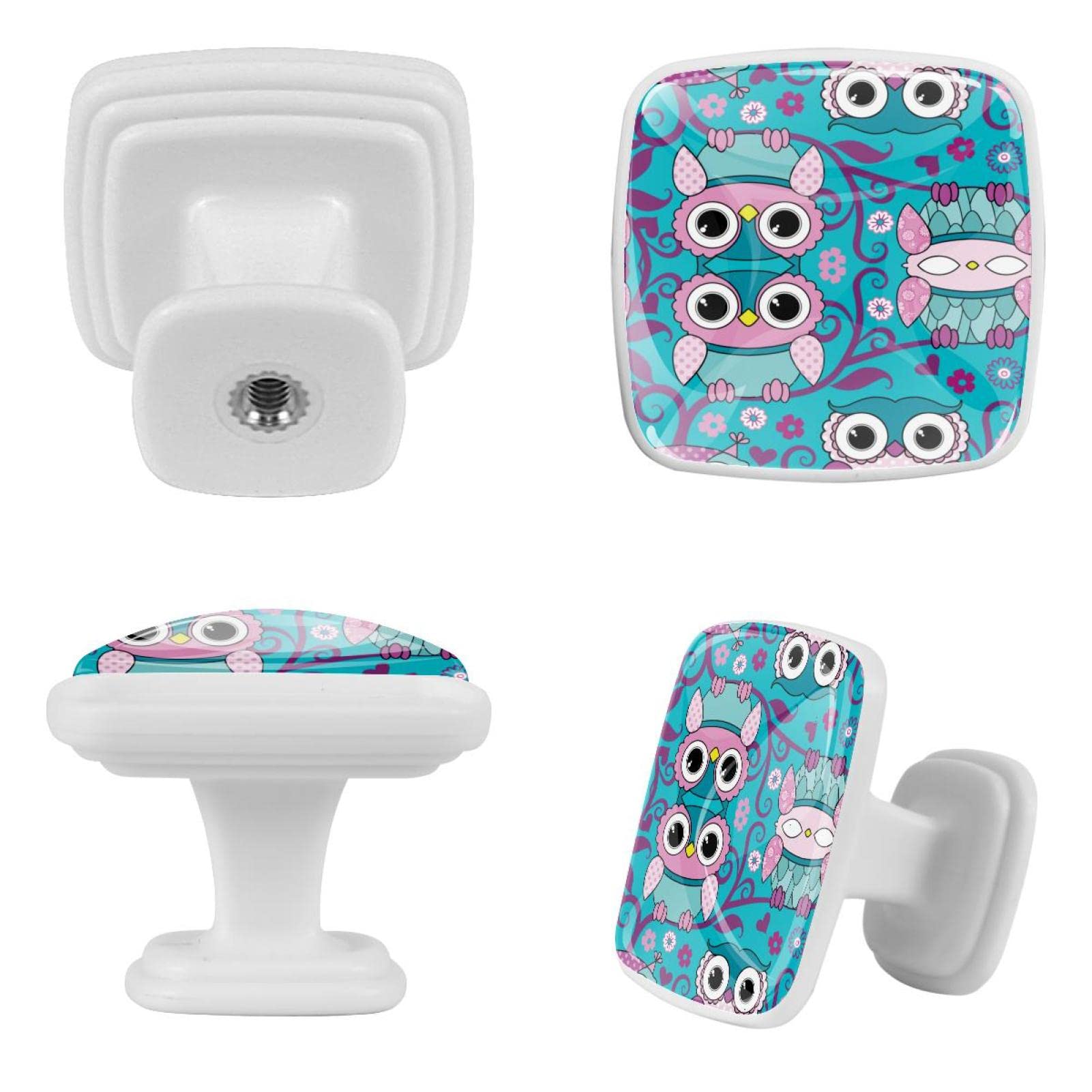 Boutons de commode hibou dessin animé, poignées de tiroir et armoires (lot de 12)