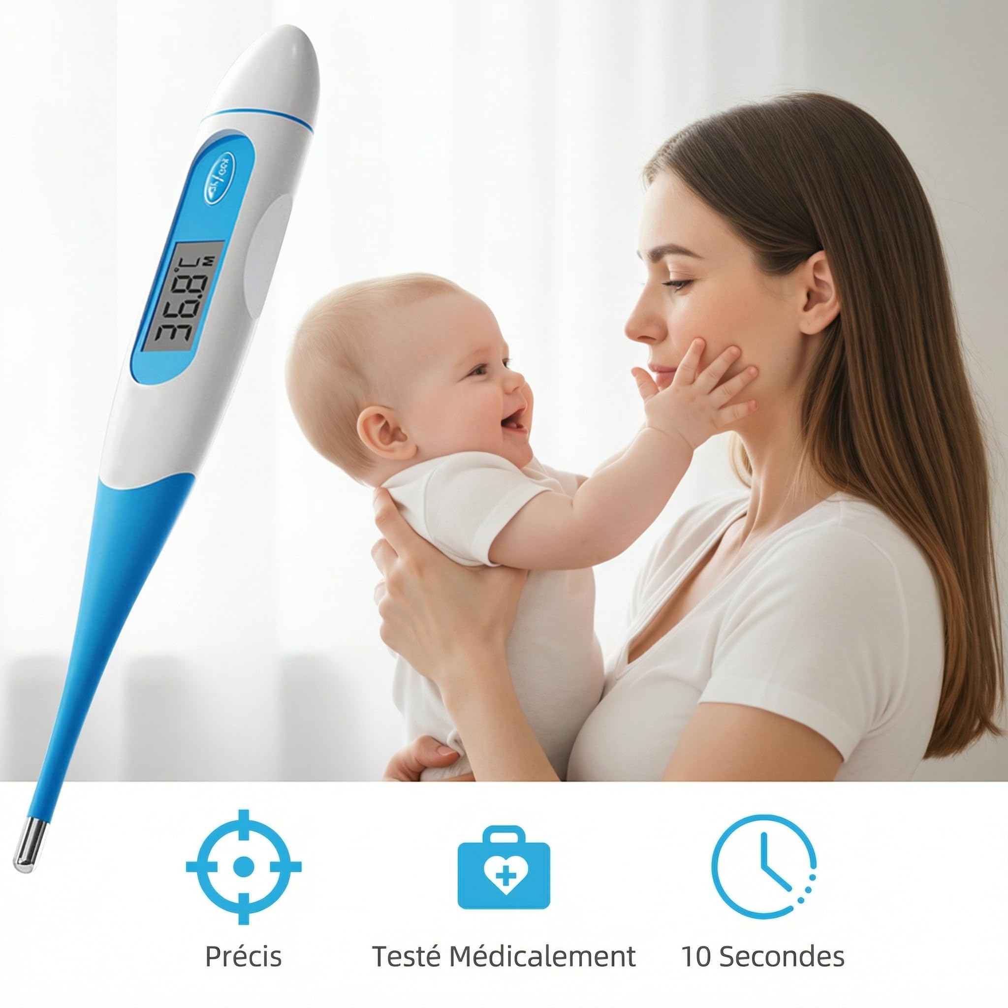 Thermomètre numérique pour lecture de température corporelle basale, Thermomètre de température corporelle avec alarme de fièvre et fonctionnement à un bouton, Pour adultes, enfants, Commutable ℃/℉