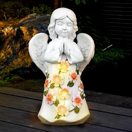 Miniatura 1 de CrazyQueen Estatuas de ángulo para exteriores, decoración solar de jardín con luz, luz de ángel de la guarda, piedras conmemorativas para patio,